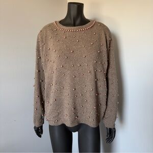 18. VTG Silk / Rabbit hair Elegant Pearl-Embellished Brown Sweater